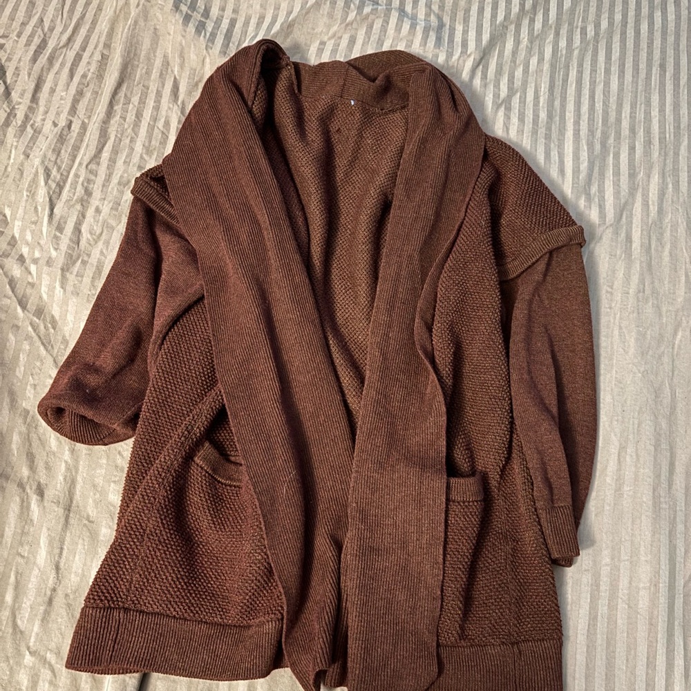 Chic Brown Knit Cardigan Large